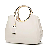 Womens Handbags, Ladies Top Handle Bags, Patent Leather Stylish Tote Shoulder Bags Purse for Work, Wedding, Shopping, Dating White