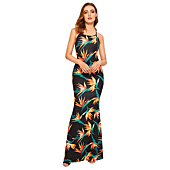 SheIn Women's Floral Strappy Backless Summer Evening Party Maxi Dress Black Flower Small