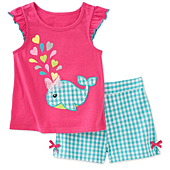 Toddler Girls Summer Clothes Outfit,Whale Top and Shorts Clothing Set Raspberry 3t