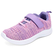 nerteo Girls Running Shoes, Casual Comfort Walking Sneakers for Kids, Strap Tennis Shoes Purple/Pink 13 M US Little Kid