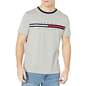 Tommy Hilfiger Men's Short Sleeve Signature Stripe Graphic T-Shirt, Grey Heather, Small
