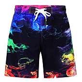 Shorts for Boys 7-8 Years Old Kids Swim Trunks Novelty 3D Printed Beach Board Short Outdoor Casual Smoke Bathing Suit with Drawstring Pockets