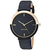 Nine West Women's Gold-Tone and Black Strap Watch, NW/2346GPBK
