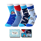 HAPPYPOP Novelty Boys Socks Kids Socks Shark Socks Shark Gifts for Kids Boys, Funny Gifts for Boys 7 to 10 Years