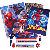 Marvel Spiderman School Supplies Set ~ 10+ Pc Bundle With Spiderman Folder, Notebook, Erasers, Case, Stickers, and More (Avengers School Supplies Bundle)