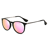 SUNGAIT Vintage Round Sunglasses for Women Men Classic Retro Designer Style (Black Frame (Matte Finish)/Sakura Pink Lens) 1567SHKYHF