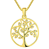 Stylish and Meaningful! Tree Necklace Sterling Silver Cubic Zirconia Tree of Life Pendant Circle Giving Jewelry with 18K Gold Plated