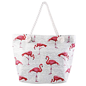 Women Beach Tote Bag Pool - Extra Large Big Weekender Canvas Cotton Rope Drybag with Zipper Summer ( Not Straw Mesh ) tone Pink Funny Flamingo