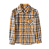 Tronjori Boy's Long Sleeve Button Down Woven Shirt(4,Yellow Check)