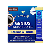 VitaCup Genius Instant Coffee Packets, Increase Energy & Focus, Keto Coffee, Serve Hot or Cold Brew, MCT Oil, Turmeric, B Vitamins, D3, Bold & Smooth,100% Arabica Coffee in Single Serve Sticks, 10 Ct