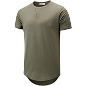 KLIEGOU Mens 100% Cotton Hipster Hip Hop Longline Crewneck T-Shirt (X-Large, 66 Army Green)