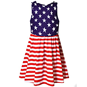 QPANCY 4th July Summer Dresses for Girls 6X 7 USA Flag Knee Length Twirl Dresses