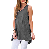 AWULIFFAN Women's Summer Sleeveless V-Neck T-Shirt Short Sleeve Sleepwear Tunic Tops Blouse Shirts (Grey,Medium)