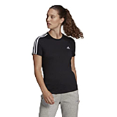 adidas Women's Essentials Slim 3-Stripes Tee, Black/White, Small