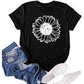 Women's Sunflower Summer T Shirt Plus Size Loose Blouse Tops Girl Short Sleeve Graphic Casual Tees (Black, Small)