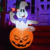 GOOSH 5 FT Height Halloween Inflatables Outdoor Ghost Grow Out from The Pumpkin, Blow Up Yard Decoration Clearance with LED Lights Built-in for Holiday/Party/Yard/Garden