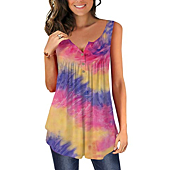 Purple Blouse Fit Flare Tunic Tops Shirts for Women Slit V Neck Sleeveless Colorful M