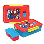 Zak Designs Spidey And His Amazing Friends Reusable Plastic Bento Box with Leak-Proof Seal, Carrying Handle, Microwave Steam Vent, and Individual Containers for Kids' Packed Lunch