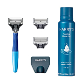 Harry's Razors for Men - Shaving Kit for Men includes a Mens Razor Handle, 3 Razor Blade Refills, Travel Blade Cover, and 4 Oz Shave Gel (Ocean Blue)