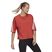 adidas Womens 3-Stripes Tee Crew Red/White XX-Large