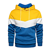 Mooncolour Mens Novelty Color Block Hoodies Cozy Sport Outwear Yellow Blue