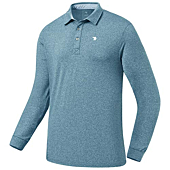 MoFiz Men's Sports Polo Shirts Long Sleeve Golf Shirts Fleece Comfortable Golf Shirts Athletic Golf Polos Shirts Sea Blue Size L