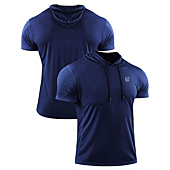 NELEUS Men's Running Shirt Mesh Workout Athletic Shirts with Hoods,5084,2 Pack,Red/Navy Blue,US L,EU XL