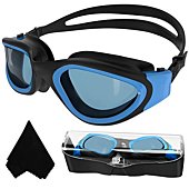 Polarized Swimming Goggles Swim Goggles Anti Fog Anti UV No Leakage Clear Vision for Men Women Adults Teenagers (Blue&Black/Polarized Smoke Lens)