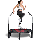 Pelpo 38"/40"/45" Folding Mini Trampoline,Exercise Trampoline with Adjustable Foam Handle, Rebounder Trampoline for Adults Fitness, Indoor Trampoline for Bounce Workout Max Load 330lbs, Black