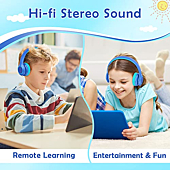 2022 Bluetcooth Kids Headphones Fit for Aged 3-21, Colorful LED Lights Comfort Wireless Headphones with Microphone 94dB Volume Limited for School/iPad/PC/TV/Cellphones, Wired & TF Card Mode, Blue