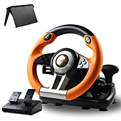 Game Racing Wheel, PXN-V3II 180° Competition Racing Steering Wheel with Universal USB Port and with Pedal, Suitable for PC, PS3, PS4, Xbox One, Xbox Series S&X, Nintendo Switch - Orange