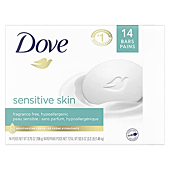 Dove Beauty Bar More Moisturizing Than Bar Soap for Softer Skin, Fragrance-Free, Hypoallergenic Beauty Bar Sensitive Skin With Gentle Cleanser, 3.75 Ounce (Pack of 14)
