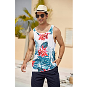 COOFANDY Men's Floral Tank Top Sleeveless Tees All Over Print Casual Sport Gym T-Shirts Hawaii Beach Vacation (Beige/White, XL)