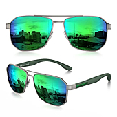 LUENX Aviator Sunglasses for Men Square Polarized Polygon Black Lens Matte Black Frame - UV 400 Protection with Accessories