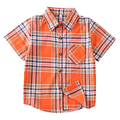 Boys Short Sleeve Button Down Shirt Toddler Buffalo Plaid Shirt Western Shirts for Boys School Uniform Dress Shirt Orange 6 Years