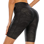 OUYISHANG Biker Shorts for Women High Waist,8" Workout Shorts Womens Yoga Shorts with Pockets Exercise Beach Sports ShortY013-tree Embossing-S
