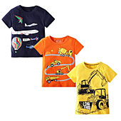 BIBNice Toddler Boys Summer Shirts Short Sleeve Clothes Kids Cotton Top 3 Packs Size 4T