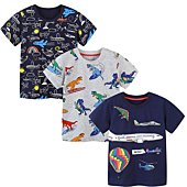 Funnymore Toddler Boy's Summer Clothes,3-Pack Short Sleeve Airplane and Croc Graphic T-Shirts Outfit 4t
