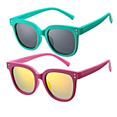 Polarized Sunglasses For Kids Butterfly Toddlers Shades - Ages 2-10, Unbreakable, 99% UVA UVB Protection 2pack (Rose Red/Red Mirrored+Matte Green/Grey)