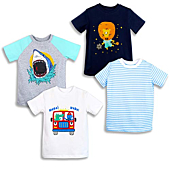 GLASH Kids Big Boys 4-Pack Short Sleeve Shirts, Shark, Size 10-12 Large