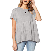Sanifer Women's Peplum Tops Babydoll Summer Short Sleeve Ruffle Loose Shirt Tiered Blouse (S, Grey-A)
