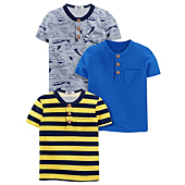 Boyoo Toddler Boy's 2~3 Pack Short Sleeve Henley Shirt Graphic Crewneck Cotton T Shirt for 2-7 Years