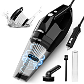 HOTOR Car Vacuum Cleaner Handheld, Powerful Mini Vacuum & Portable Car Accessory, Well-Equipped Car Cleaning Kit, Car Vacuum Cleaner with Double Filtration System, Long Power Cord & LED Lights Sliver