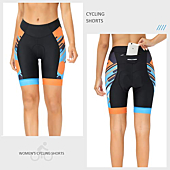 DEALYORK Padded Bike Shorts Women Cycling Shorts with Pocket, Mountain Biking Bicycle Riding Pant High Waist Ergonomic Light Orange