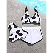 SOLY HUX Girl's 3 Piece Swimsuits Cow Print Tankinis Bathing Suit with Shorts White Black 150