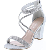 TOP Moda Dressy/Formal Sandals High Heel Ankle Strap Open Toe Sandals,Silver,7