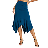 Urban CoCo Women's Flowy Stretchy Skirt Handkerchief Hemline Midi Skirt (Steel Blue, L)
