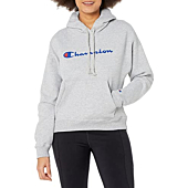 Champion Crewneck, Powerblend Relaxed Crew Hoodie, Best Pullover Hooded Sweatshirts for Women, Script, Oxford Gray-Y08113, X-Small