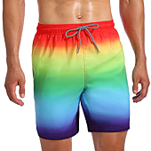 Biwisy Men's Quick Dry Swimming Trunks with Mesh Lining Swimsuit Print Swimsuit with Pockets Rainbow