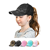 Glitter Distressed Mesh Girls Criss Cross Ponytail Hat for Kids High Messy Bun Ponycap (Crisscross-Black)